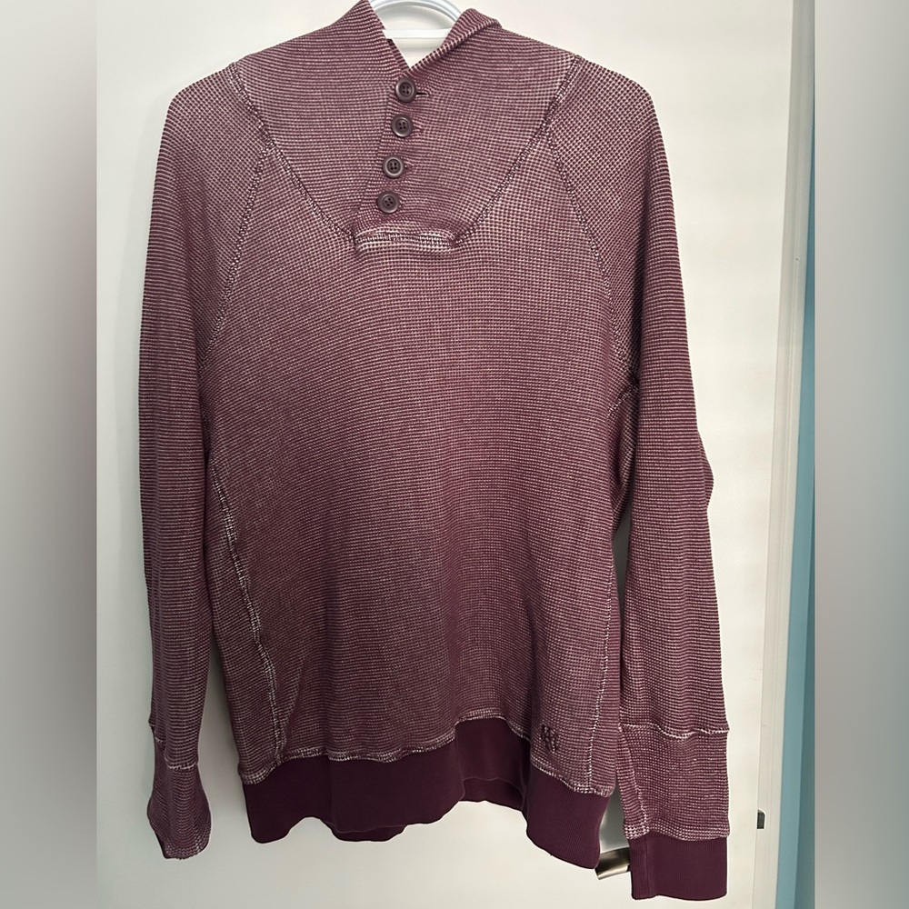 Mavi Women's Burgundy Waffle Button-Detail Hoodie size XL
